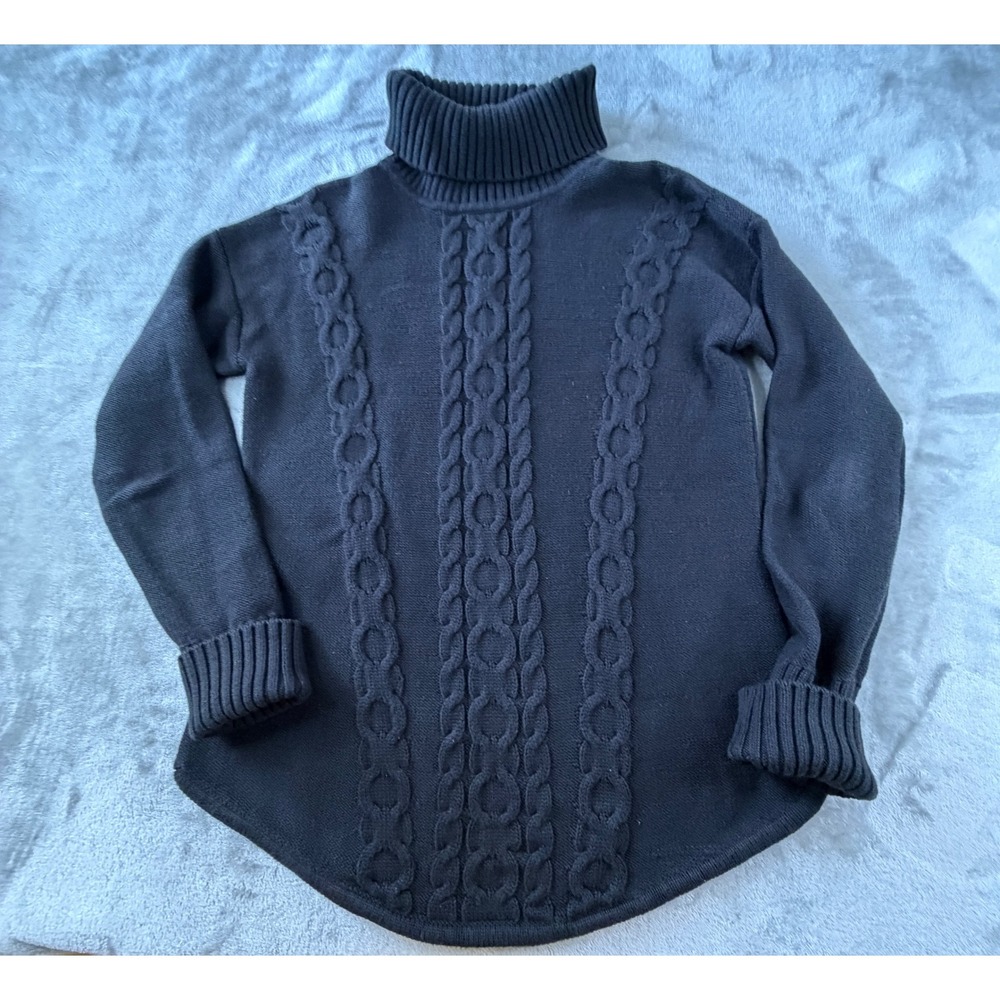 L.L. Bean Turtleneck Sweater Womens Medium Black Cable Knit Cotton